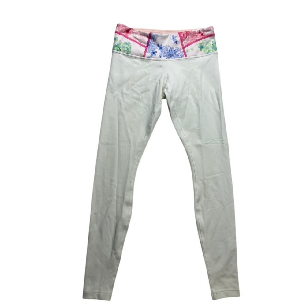 Lululemon Reversible Leggings White Hydrangea Floral Waistband Size 6 Rip Tag